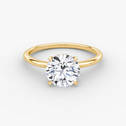 Round Cut - Plain Band Hidden Halo - Classic Engagement Ring- 14 K Gold